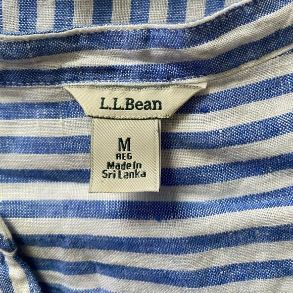 LL BEAN Women's 100% Linen Blue Striped Split-neck Long Sleeve Popover Tunic M - Picture 8 of 10